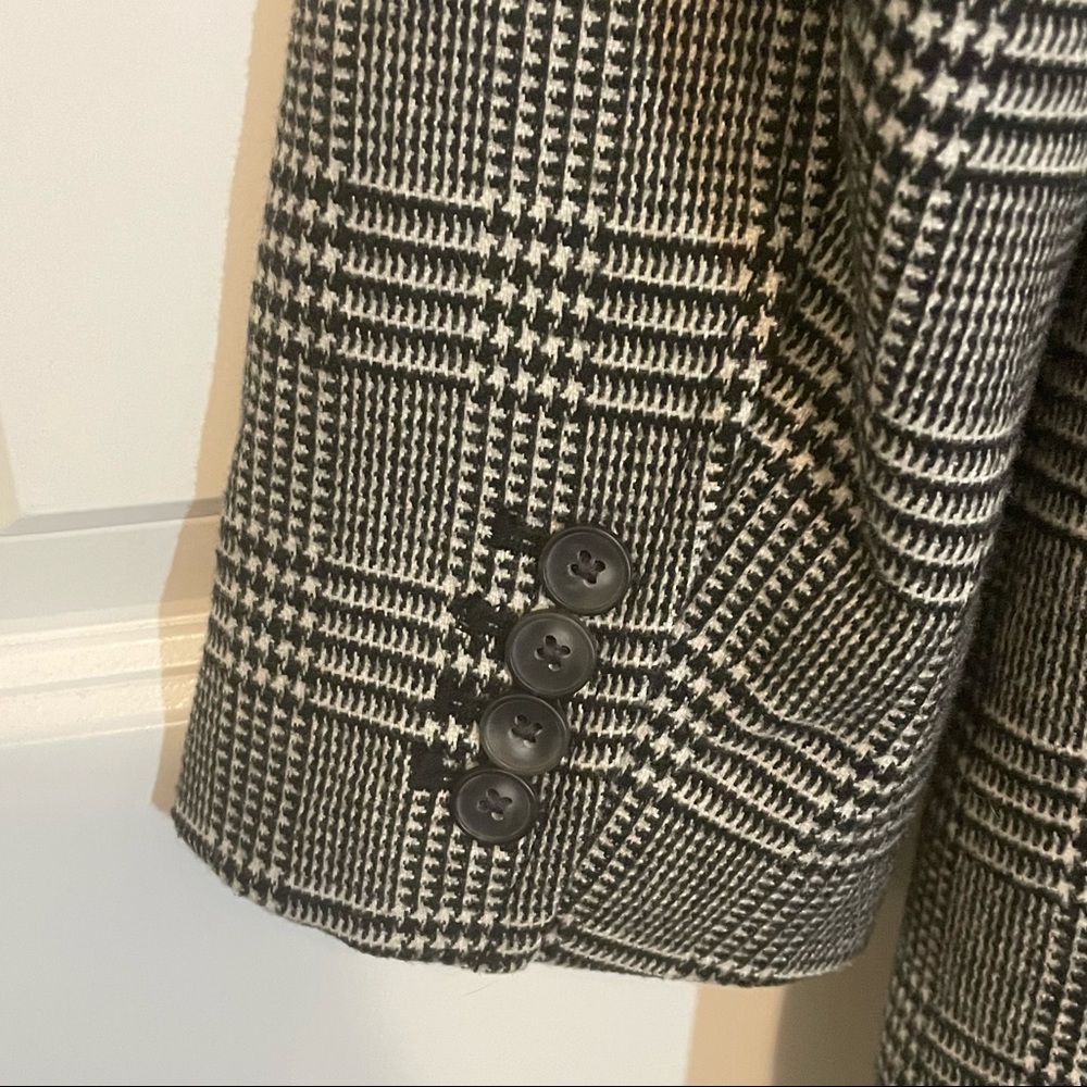 INC Glen Plaid Pea Coat Black White Embellished Small Rose Embroidery - Picture 4 of 12
